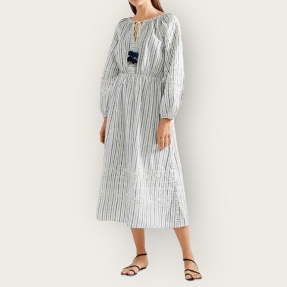 LoveShackFancy Isla Maxi Dress | XS | Blue Ivory Boho Coastal Grannycore Natural - Picture 2 of 9